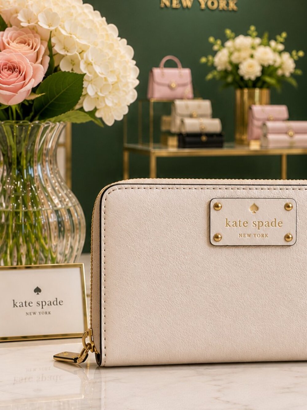 KATE SPADE New York Wellesley Neda Zip Around Leather Wallet in Ivory